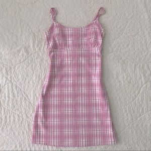 Brandy Melville (J. Galt) Pink Plaid Spaghetti Dress